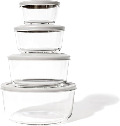 16-Piece Glass Food Storage Containers Set (8 Containers + 8 Lids) | Round, Nesting, Microwave & Dishwasher Safe | BPA-Free, Space-Saving | Color Lids for Pantry & Kitchen Organization, Multi Color