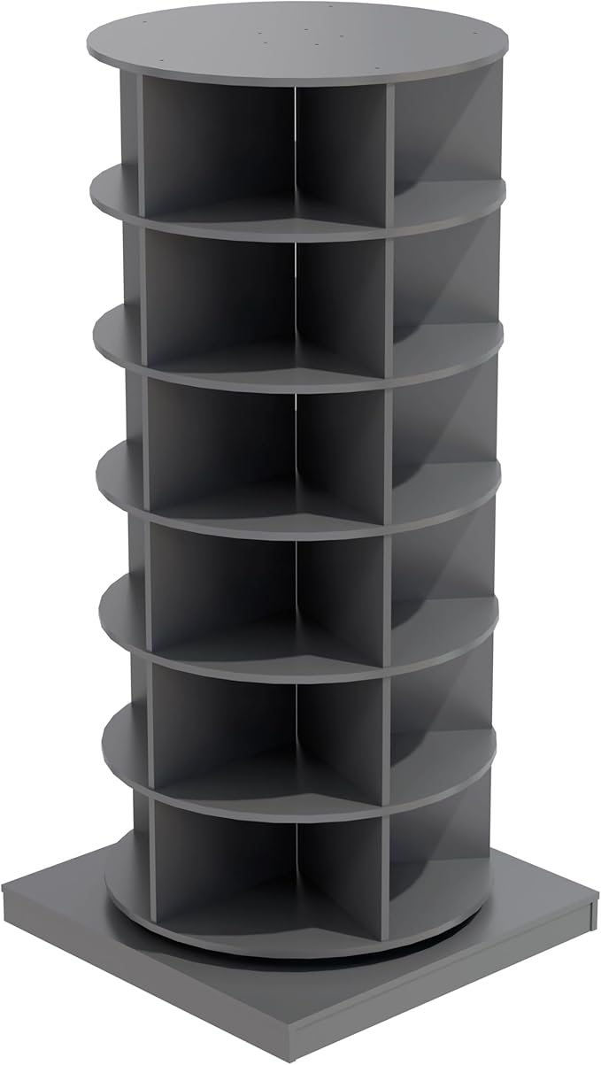 HomVent Rotating Shoe Rack, Wooden 6-Tier Spinning Shoe Rack Tower, Free Standing 360° Revolving Shoe Organizer Shoe Storage Shelf Can Hold Over 24 Pairs Shoes for Entryway Living Room (6-Tier, Gray)
