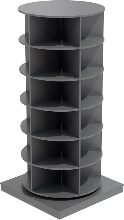 HomVent Rotating Shoe Rack, Wooden 6-Tier Spinning Shoe Rack Tower, Free Standing 360° Revolving Shoe Organizer Shoe Storage Shelf Can Hold Over 24 Pairs Shoes for Entryway Living Room (6-Tier, Gray)