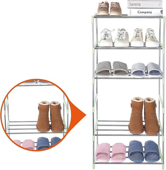 Small Shoe Rack, Narrow Stackable Shoe Shelf Organizer for Entryway, Doorway and Bedroom Closet (3-Tier, Green)