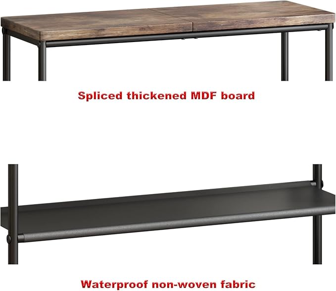 INGIORDAR Shoe Rack Organizer 6 Tier Metal Organizer Shelf with Industrial MDF Board and Layer Fabric for Entryway Closet Bedroom Living Room Garage,Black & Rustic Brown (Black+Rustic Brown, 6 Tier)