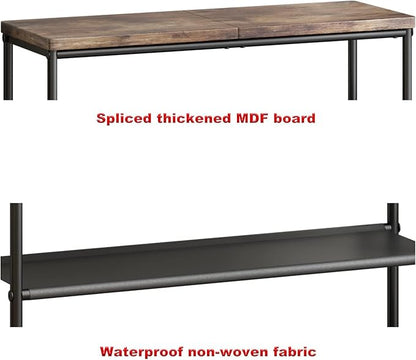 INGIORDAR Shoe Rack Organizer 6 Tier Metal Organizer Shelf with Industrial MDF Board and Layer Fabric for Entryway Closet Bedroom Living Room Garage,Black & Rustic Brown (Black+Rustic Brown, 6 Tier)