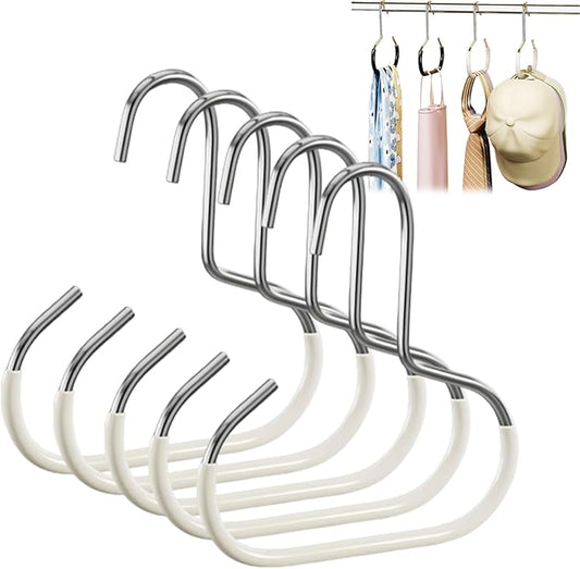 Durable Steel Hangers: Maximize Closet Space with Versatile Storage, Non-Slip Stainless Steel Clothes Rack Organizer for Hats, Ties, Scarves, Clothes (5, White)