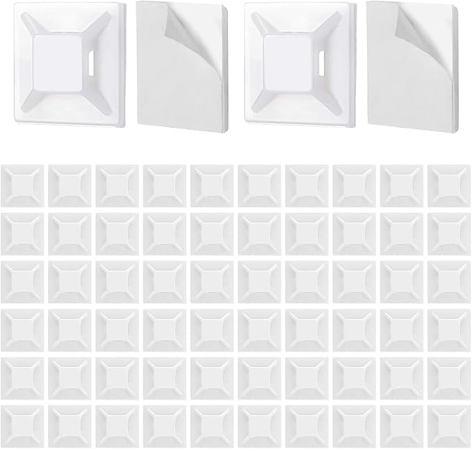 200Pcs Adhesive Zip Tie Mount, 1/2in White Cable Tie Mount, Plastic Zip Tie Mounting Squares, Sturdy Zip Tie Sticky Mounting Pads for Cable Organizer (White, 1/2"-200pcs)