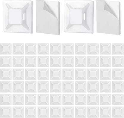 200Pcs Adhesive Zip Tie Mount, 1/2in White Cable Tie Mount, Plastic Zip Tie Mounting Squares, Sturdy Zip Tie Sticky Mounting Pads for Cable Organizer (White, 1/2"-200pcs)