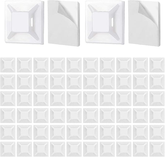 200Pcs Adhesive Zip Tie Mount, 1/2in White Cable Tie Mount, Plastic Zip Tie Mounting Squares, Sturdy Zip Tie Sticky Mounting Pads for Cable Organizer (White, 1/2"-200pcs)