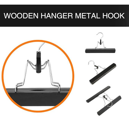 Pack of 5 Wooden Pants Hangers Non Slip Skirt Hangers Wig Hair Extension Hanger with 360° Swivel Hook Clip Hangers (Z- 5 Pack Hangers Black)