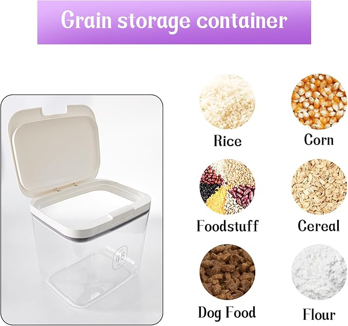 Airtight Rice Storage Bin Flour Storage Container 4.5L/4.75qt, Clear Food Container with Measuring Cup Airtight Lid for Kitchen Pantry Organization and Storage