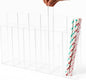 Honeydak Magnetic Acrylic Straw Holder for Cabinet Door with Adhesive Tapes and 5 Removable Partitions, Reusable Straw Organizer Storage Space-saving for Cabinet Door Fridge Kitchen(Clear,12 Inch)