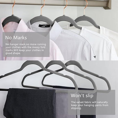 Evolluxi® Non-Slip Velvet Hangers - Suit Hanger Ultra Thin Space Saving 360 Degree Swivel Hook Strong and Durable Clothes Hangers (Grey, 10)