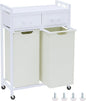 Timberer Laundry Hamper, Laundry Sorter 2 Section, Rolling Laundry Basket with Wheels, 2 Drawers, 2 × 14.5 Gal (55 L), Pull-Out and Removable Oxford Fabric Bags, White and Beige