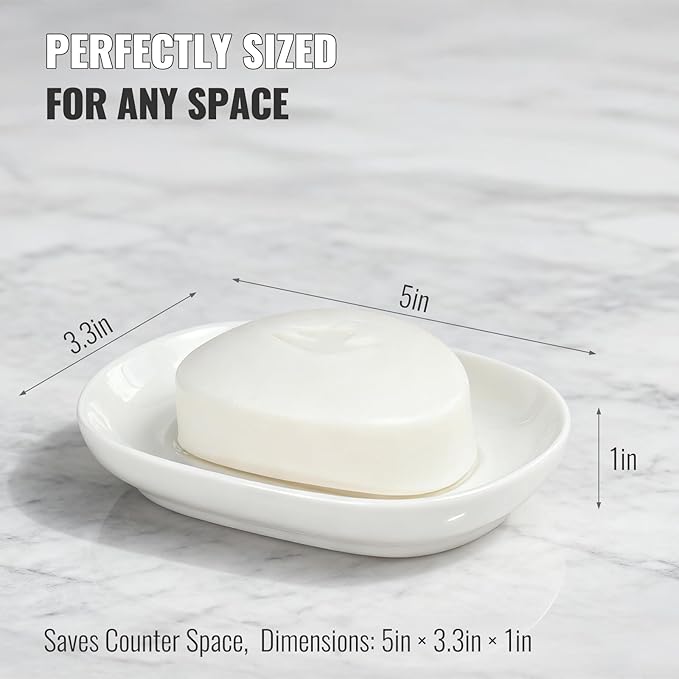 AIMAIAIMAI White Ceramic Soap Dish, Minimalist Bar Soap Holder - Elegant Hostess Gift, Housewarming Gift for New Home, Decorative Soap Tray for Bathroom, Kitchen