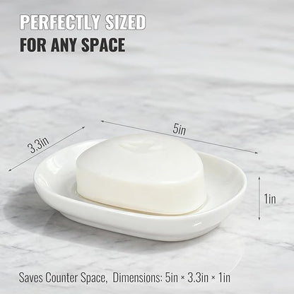 AIMAIAIMAI White Ceramic Soap Dish, Minimalist Bar Soap Holder - Elegant Hostess Gift, Housewarming Gift for New Home, Decorative Soap Tray for Bathroom, Kitchen