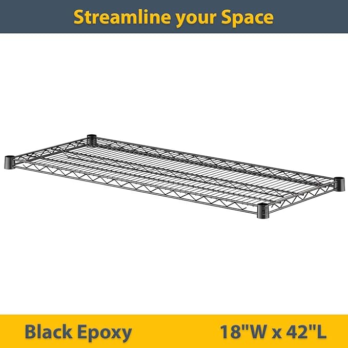 18" x 42" Black Wire Shelf 2-Pack | NSF Commercial Heavy Duty Storage Rack Add-On Shelving