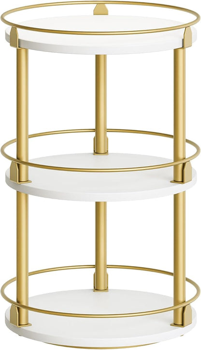 Yatiney 3-Tier Lazy Susan, Rotating Spice Rack, Spinning Organizer, Industrial Turntable Spice Rack for Cabinet, Kitchen Countertop, Pantry, White and Gold SR23DW