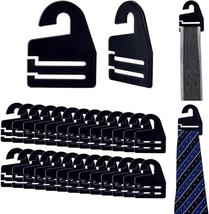 AHANDMAKER 30Pcs Black Tie Hanger, Necktie Holder Organizer for Retail Display Closet Storage Space Saving Plastic Neck Tie Hook Hangers for Men Women Ties Belts Scarves, 2.1x2.6 Inches