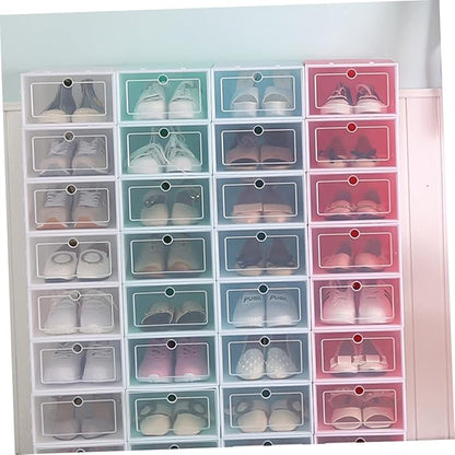 6pcs Stackable Transparent Shoe Storage Box Thicken Plastic Shoe Organizer for Closet Pink for Organizing Sneakers and Footwear