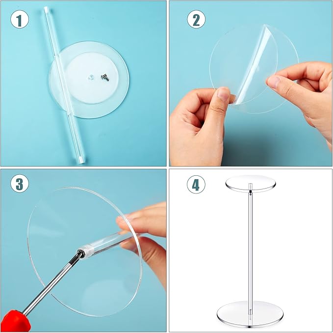 Chunful 4 Sets Acrylic Hat Stand Holder Wig Display Rack Clear Pedestal Stand Baseball Hat Rack Round Acrylic Risers for Tabletop Display Watch Jewelry(16 Inch)