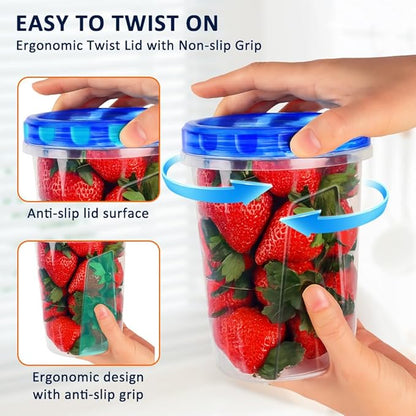 10 Pack 34oz Reusable Freezer Food Storage Containers with Twist Top Lids, Airtight Plastic Meal Prep Food Containers for Leftover Lunch Fruit Salad Oats, Clear Large Soup Container Microwave Safe