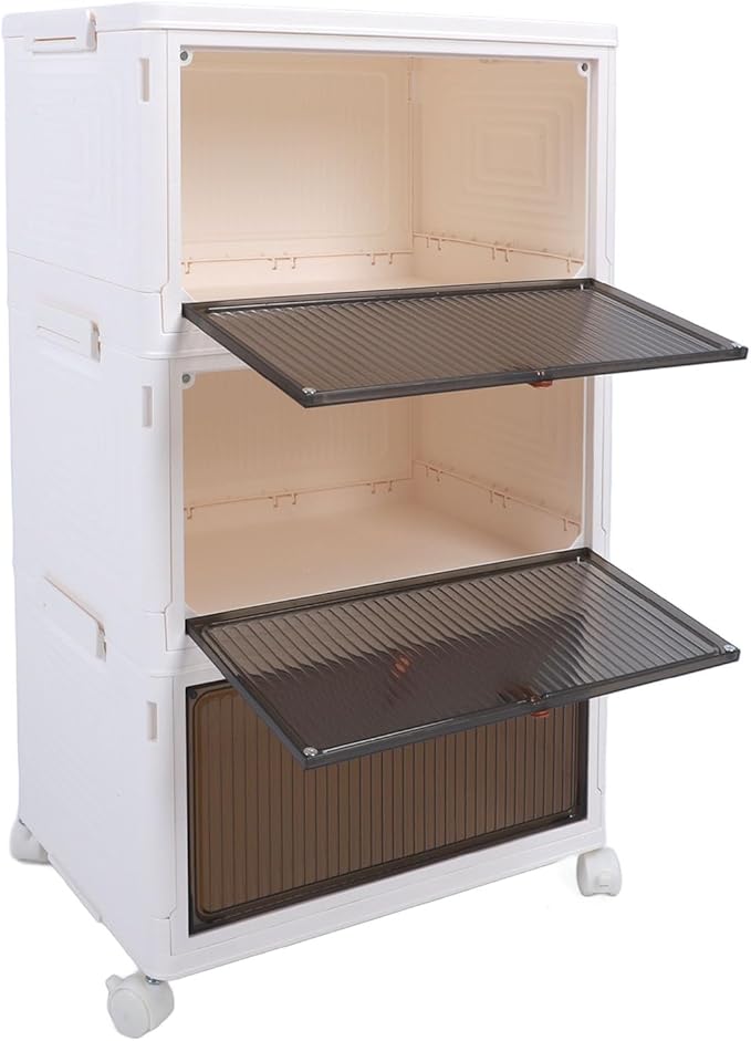Shoe Storage Box 6 Pack Clear Plastic Stackable Shoe Organizer with Magnetic Door and Wheels for Sneakers Boots Closet Entryway (3 Tier)