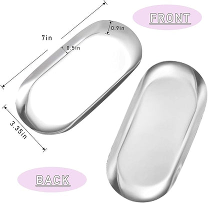 Nail Tools Silver Tray for Decor Manicure Accessory Storage Display Vanity Tray Jewelry Rhinestone Dish Cosmetics Organizer Oval Nail Art Decorative Small Storage Plate