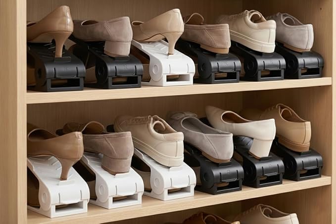 -12 p.c Adjustable Height Plastic Shoe Organizer (Black)