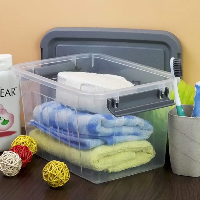Pekky 5.5 Quart Plastic Latching Storage Bin with Handle, 6 Packs Small Stackable Container Box