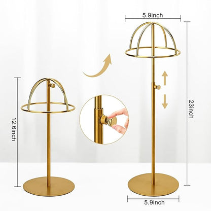 Hat Display Stand Titanium Gold Hat Stand, Set of 2, Height Adjustable Cap Rack Display, Fingerprint Resistant Durable Stainless Steel Tabletop Cowboy Hat Holder Stands for Vendors Closet (RCS 50% Recycled Post-consumer Metal)