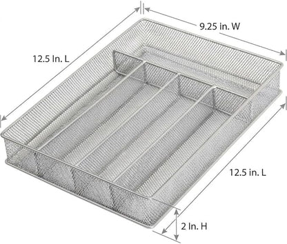 Ybm Home Silver Mesh Cutlery Holder In-drawer Utensil Flatware Organizer/tray size 12-1/2 By 9-1/4 By 2 Inches (5-compartment)