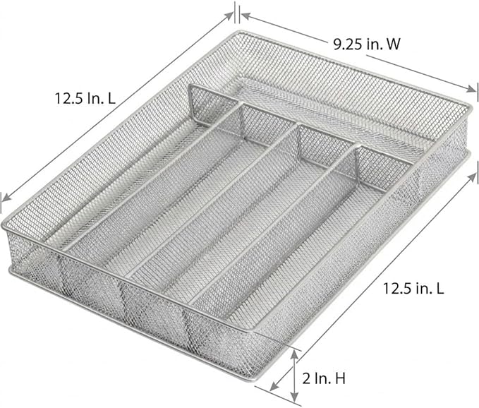 YBM Home Metal Silverware Organizer for In-Drawer Cutlery Storage, 5 Compartment Mesh Cutlery Flatware Tray Sorts Kitchen Utensils, Great for Office Supplies 1133s
