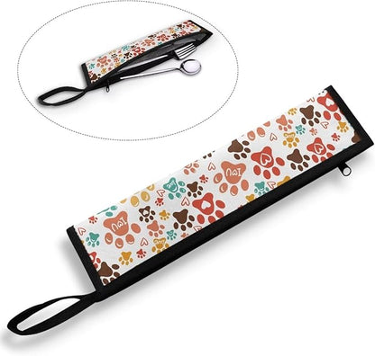 Cute Paw Reusable Flatware Sets Knife, Fork, Spoon, Chopsticks, Portable Travel Stainless Steel Tableware Dinnerware with Carrying Handle 11.8 Inch Camping Organizer