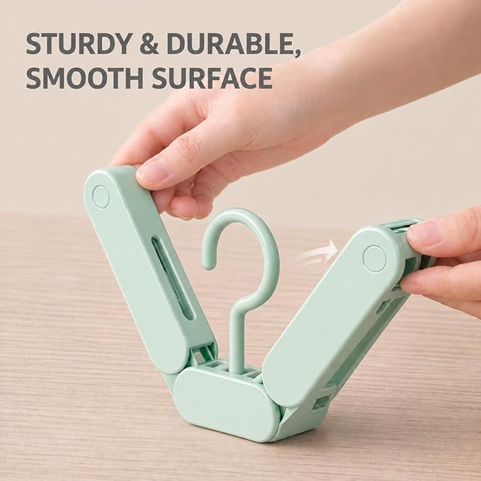 6 Pack Foldable Travel Hangers with 12 Clips, Portable Collapsible Clothes Hanger for Travel, Cruise, Hotel, Camping, Dorm, Space Saving Laundry Solution for Small Spaces (Light Green)