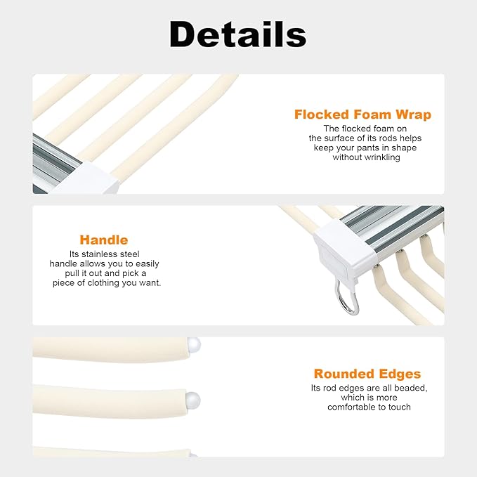 Pull Out Pants Rack Pants, 22 Arms Steel Pull Out Pants Rack 33lbs 23.2 * 18.1 * 3.7inch Hanging Installation Pants Hanger Bar Clothes Organizers for Hanging Jeans Pants Ties & Scarves (Beige)