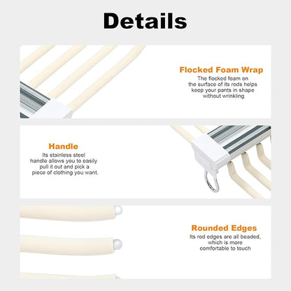 Pull Out Pants Rack Pants, 22 Arms Steel Pull Out Pants Rack 33lbs 23.2 * 18.1 * 3.7inch Hanging Installation Pants Hanger Bar Clothes Organizers for Hanging Jeans Pants Ties & Scarves (Beige)