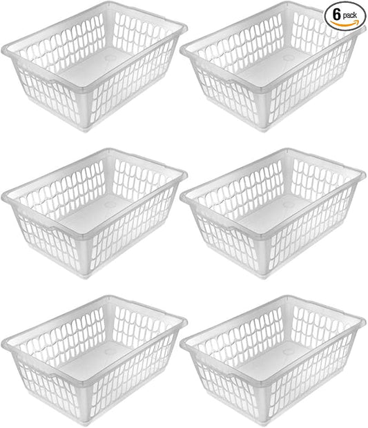YBM HOME Plastic Perforated Storage Basket Bin Office Drawer, Shelf Desktop Countertop Tray Organizer (6, Clear)