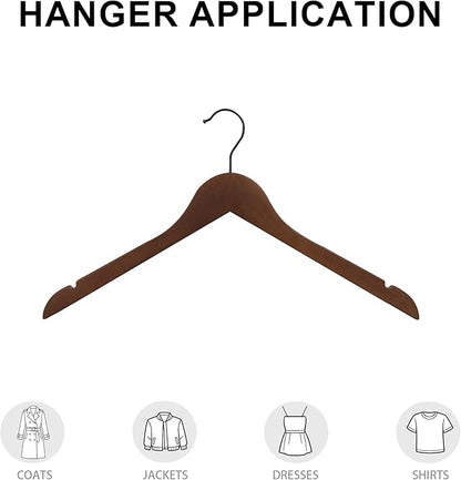 Premium Wooden Top Hangers, Heavy Duty Solid Wood Suit Hangers with 360° Swivel Hook & Anti-Slip Notches, Durable Clothes Hangers for Jackets, Coats, Shirts & Dresses(Walnut/12-Pack)