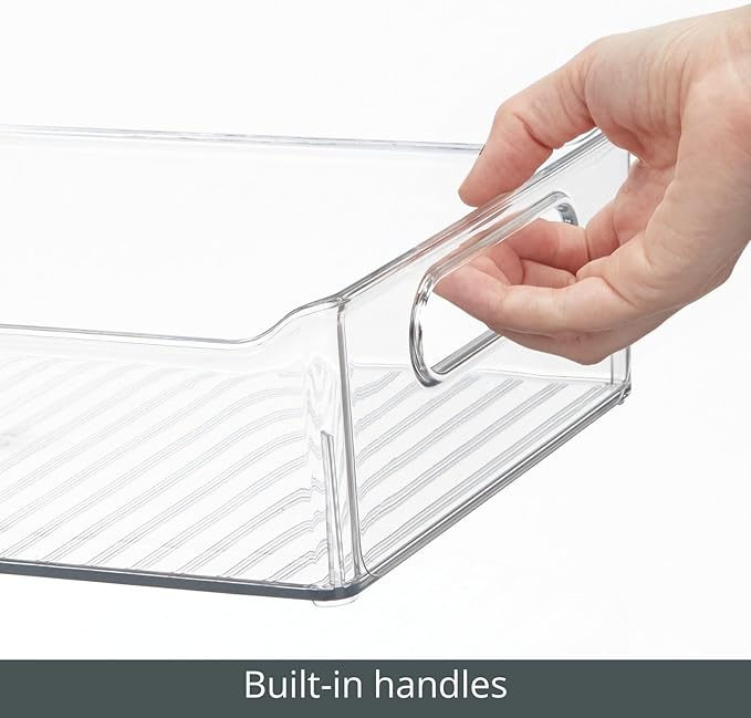 mDesign Plastic Kitchen or Pantry Storage Bins with Handles - Organization in Cabinet, Fridge or Freezer - Fruit Container for Refrigerator or Food Organizer for Pasta, Ligne Collection, 2 Pack, Clear