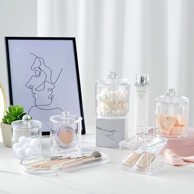 SheeChung Acrylic Vanity Tray, 2 Pack, Clear, 9.65 in x 4.5 in x 0.79 in, Catchall Tray, Countertop Sink Tray Dispenser, Sturdy Holder for Cabinet, Shelf, Cupboard, or Closet Organization