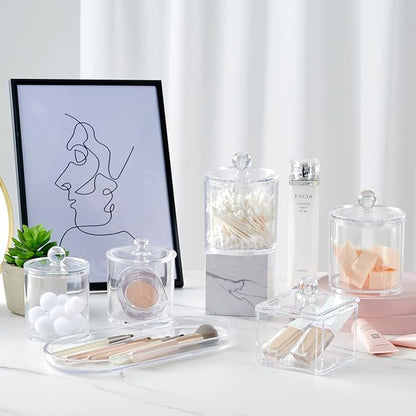 SheeChung Acrylic Vanity Tray, 2 Pack, Clear, 9.65 in x 4.5 in x 0.79 in, Catchall Tray, Countertop Sink Tray Dispenser, Sturdy Holder for Cabinet, Shelf, Cupboard, or Closet Organization