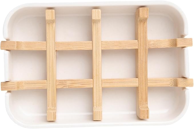 Bamboo Fiber Soap Holder and Soap Dish Combination for Bathroom Bar Soap Holder Sink Deck Bathtub Shower Tray (White)