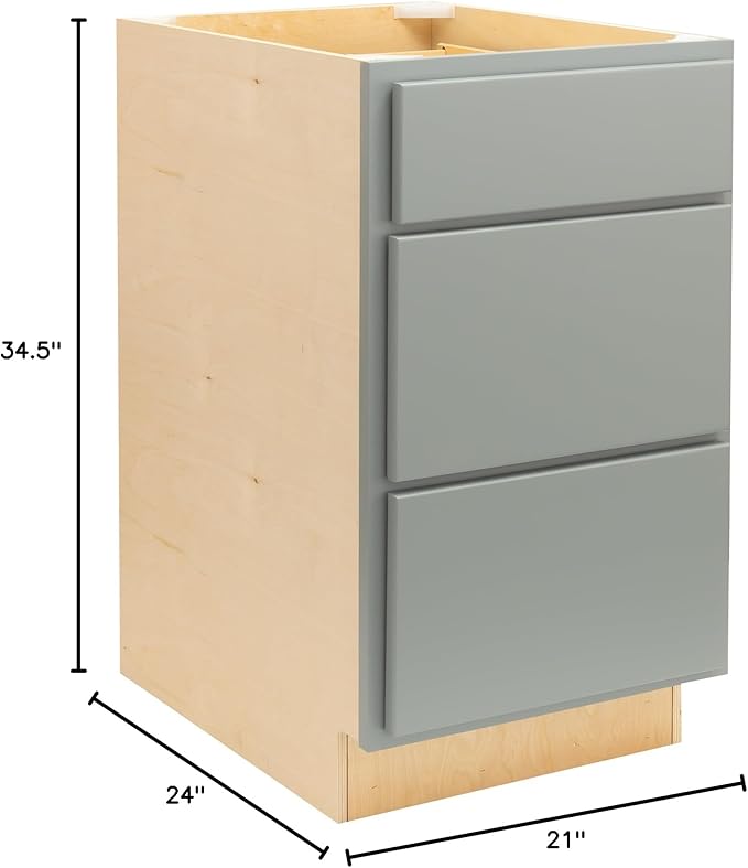 Quicklock RTA (Ready-to-Assemble) | Base Kitchen Cabinets - Shaker Style | Made in America (Magnetic Gray, 21" W x 34.5" H x 24" D 3 Drawer Pots and Pans)