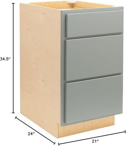 Quicklock RTA (Ready-to-Assemble) | Base Kitchen Cabinets - Shaker Style | Made in America (Magnetic Gray, 21" W x 34.5" H x 24" D 3 Drawer Pots and Pans)