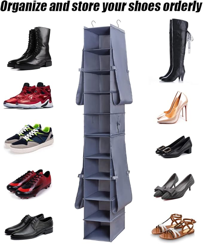Shoe Rack Closet Hanging Boot Organizer for Closet Shoes Organizer Hanging Shoe Boots Storage Holder Shoe Closet Organizer, 10-Shelf 4 Pockets