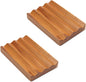 Teak Soap Dish for Shower Pack of 2 by HTB, Wood Decorative Bath Soap Holder Heightened Base Design to Keep Soap Dry in Kitchen, Bathroom, Sink, Bathtub, Wooden Soap Saver for Hand Face Shampoo Bar