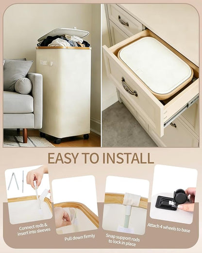 Laundry Hamper with Wheels, 75L Large Clothes Hamper with Removable Inner Bag, Collapsible Dirty Clothes Basket for Dorm, Rolling Dirty Clothes Basket for, Bedroom, Bathroom, Laundry Room