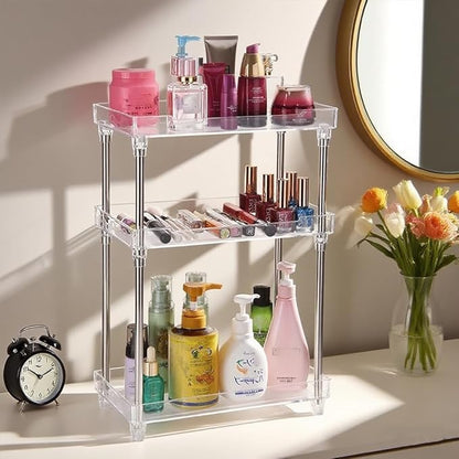 Body Spray Organizer, 3 Tier Bathroom Counter Organizer Acrylic Clear Corner Makeup Organizers Bathroom Organizers Countertop Counter Vanity Tray Corner Shelf Lotion Organizers For Skincare Comestics
