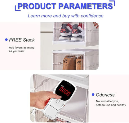 6-Tier Shoe Rack Shoe Storage Box Bins Clear Collapsible Plastic Installation-Free Stackable Foldable Tote with Lids Organizing Dustproof