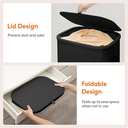Lifewit 105L Large Laundry Basket with Lid, Laundry Hamper with Plastic Handles and Removable Bag, Foldable Tall Dirty Clothes Hampers for Laundry for Laundry Room, Bedroom, Bathroom, Dorm, Black