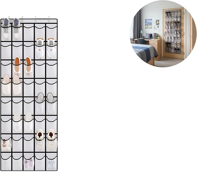 Over the Door Shoe Organizer for Bedroom Door with Multiple Pockets - Hanging Shoe Storage Bag Caddy