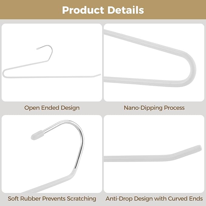 35 Pcs Pants Hangers Non Slip, Space Saving Open Ended Metal Pant Hangers, Jean Hangers for Men and Women, Closet Storage Organizer for Clothes Leggings Slacks Trouser Ties, White